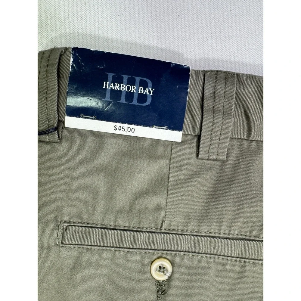 Harbor Bay Men Shorts 44 Olive Green Pleated Chino Golf Dad Casual Cotton Canvas